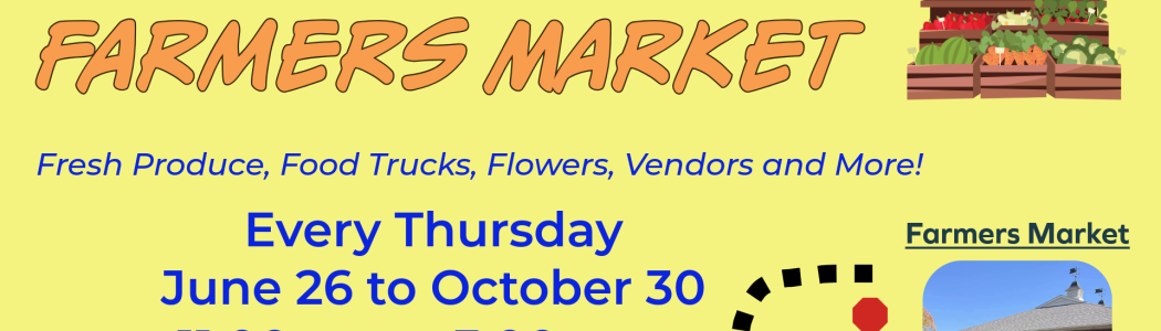 Farmers Market is every Thursday through October.
Hours are 11am-3pm.
There will be food trucks, fresh and delicious produce, flowers and more.