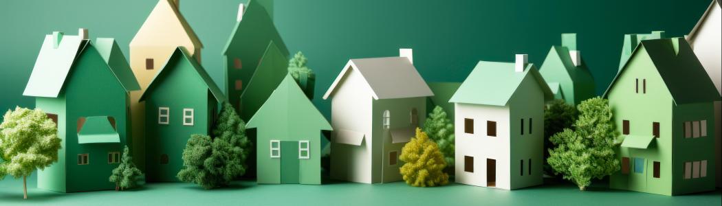 Row of green box houses