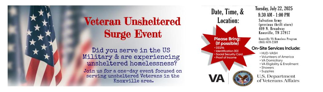 Veteran Unsheltered Surge Event flyer