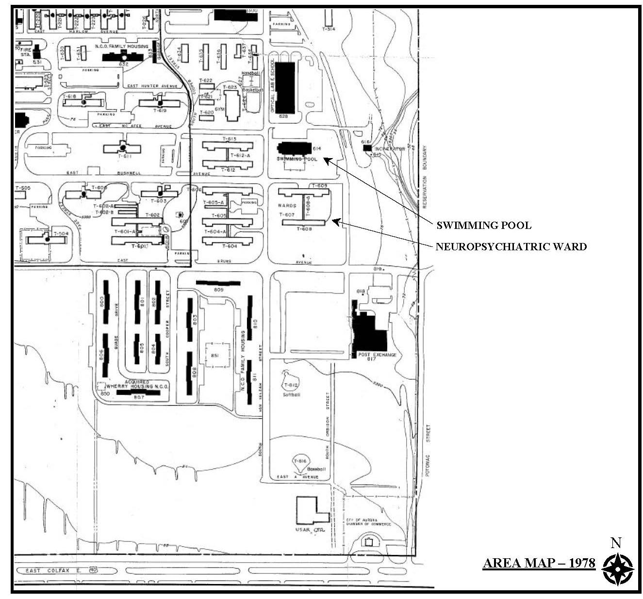 Fitzsimons Army Medical Center showing swimming pool and neuropsychiatric ward