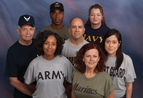 Photo of seven Veterans of different genders, races, branches of service, ages, etc.