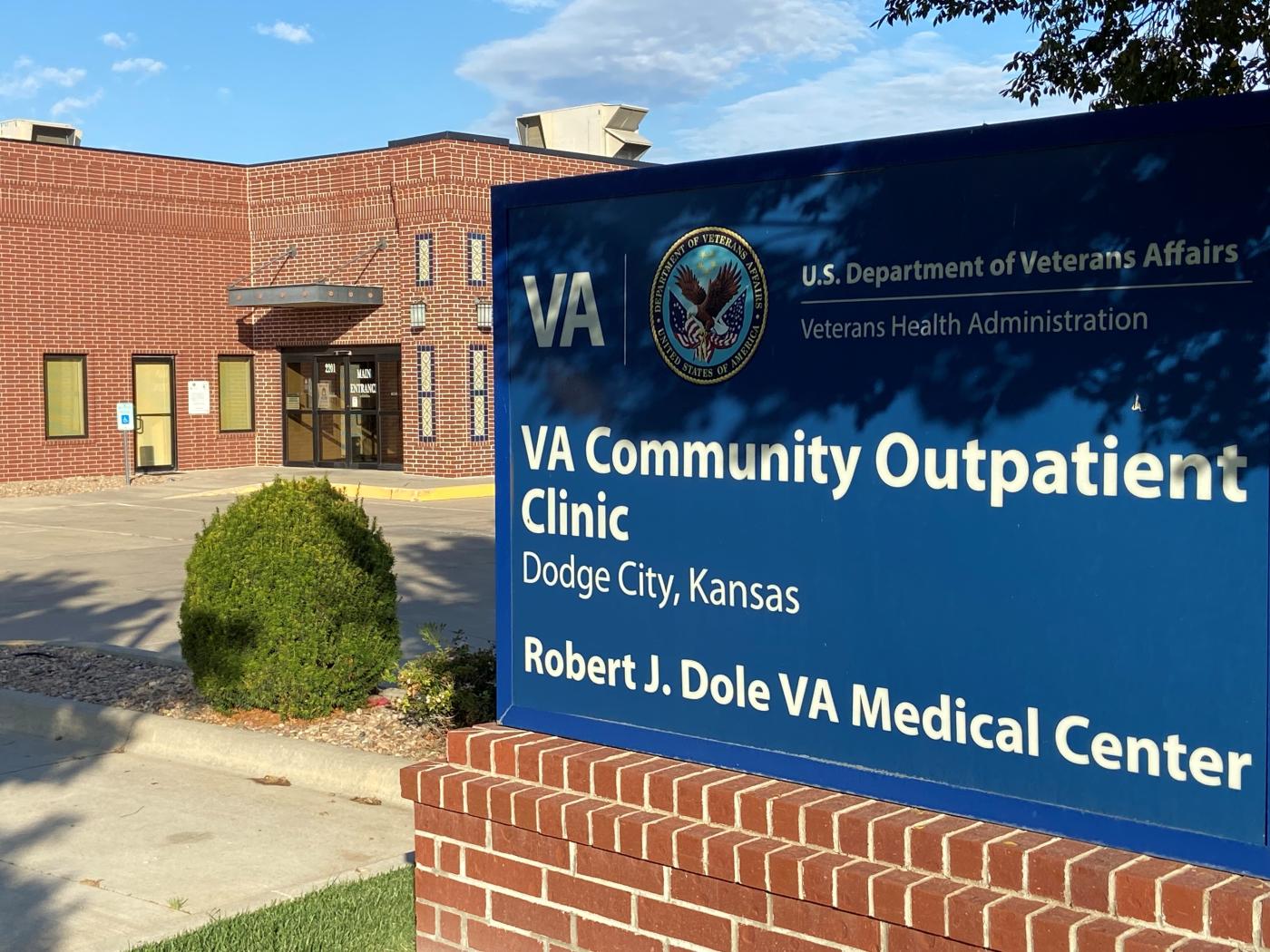 Wichita Vet Center Community Access Point located at the VA Community Outpatient Clinic, Dodge City Kansas. Signage located at the main entrance of the VA Clinic.