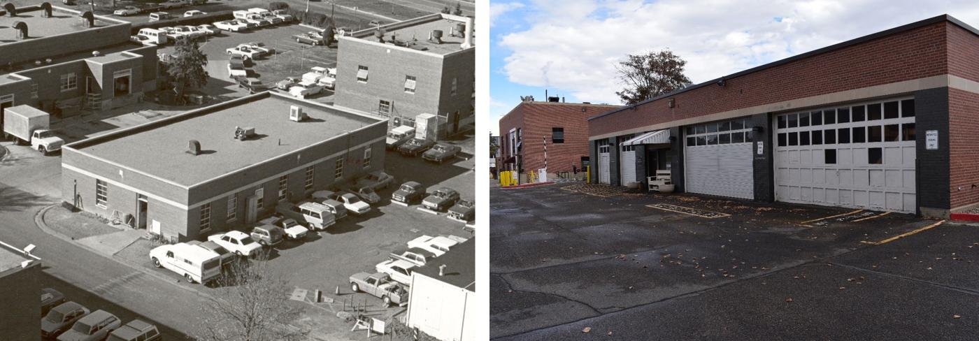 Left: Building 6 - Circa mid-1960s. Right: West Elevation, Building 6. Photo taken 2020.