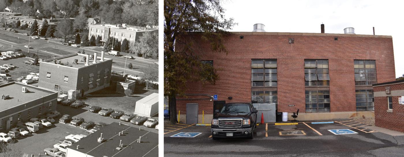 Left: Building 8 - Circa mid-1960s. Right: East Elevation, Building 8. Photo taken 2020.
