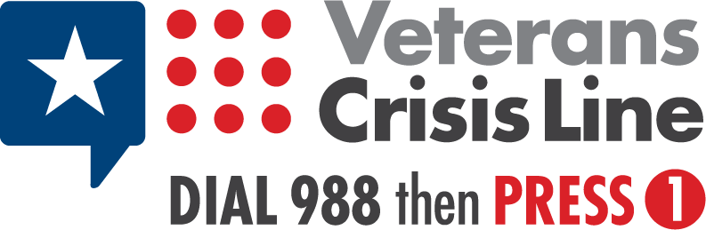 Veterans Crisis Line logo. Dial 988 then press 1.