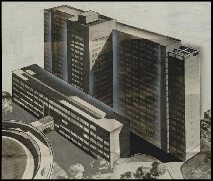 Artist rendering of proposed 1000-bed Veterans hospital, 1947. Source: Oklahoma Historical Society.