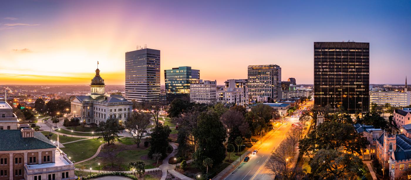 Columbia, SC, skyline photo at sunset