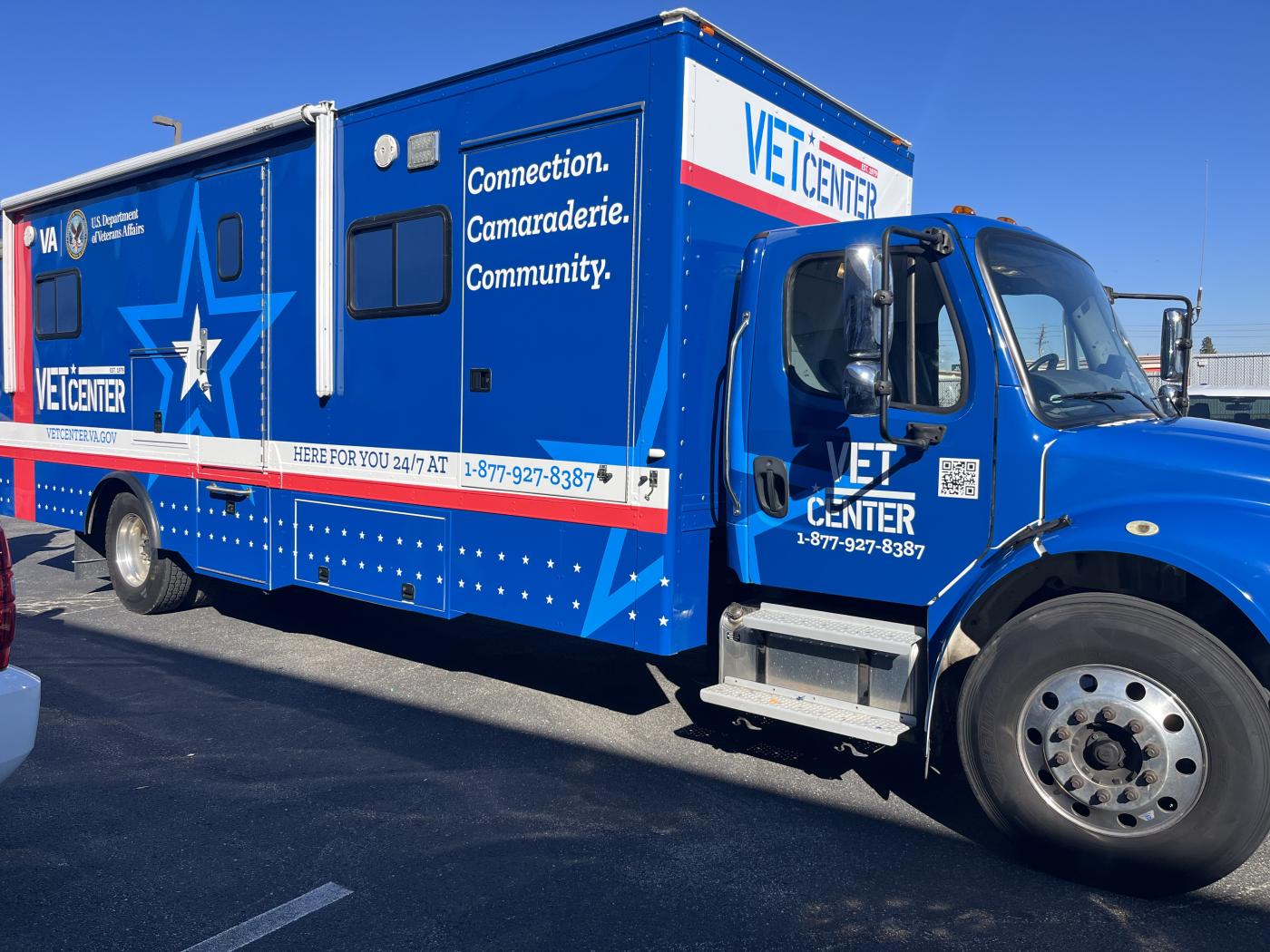 Large vehicle identified as Vet Center for delivery of mobile Vet Center outreach services.