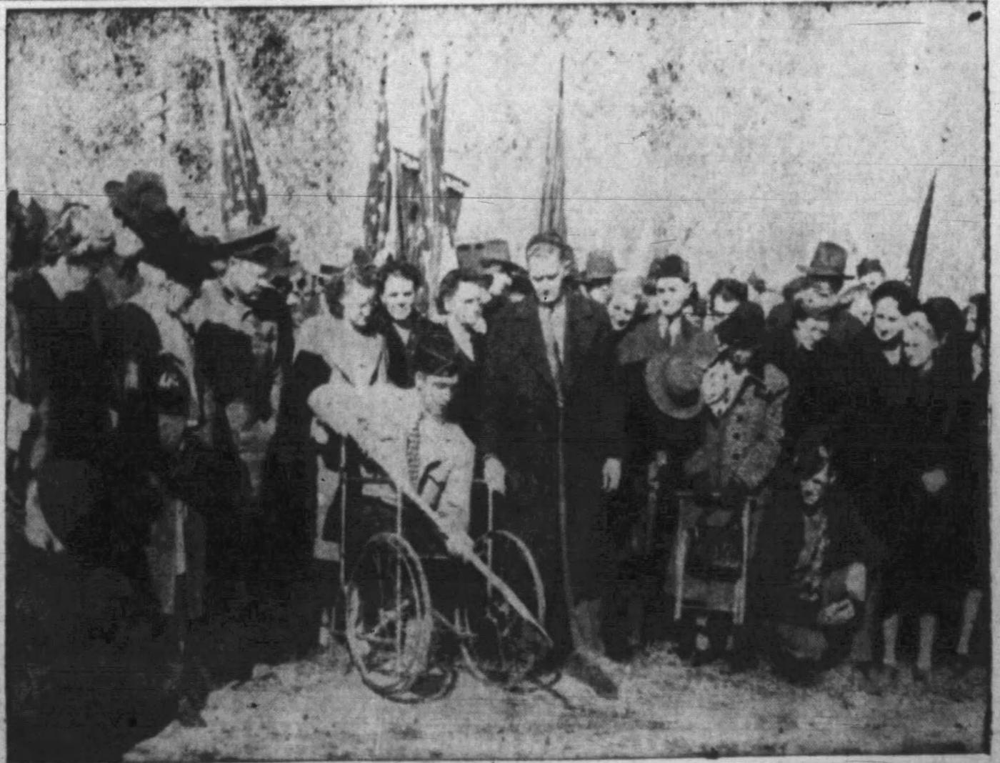 U.S. Army Veteran, Frank Cheney, who lost both legs during the attack on Pearl Harbor, breaks ground for the Grand Junction VA Hospital