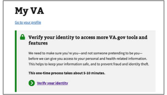 VA.gov My VA dashboard verify your identity alert