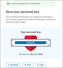 Login.gov identity verification process: Save personal key