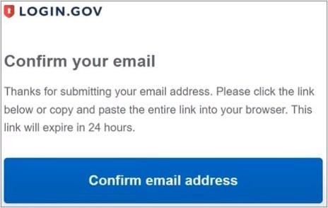 Login.gov account creation process: Confirm email step
