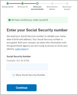 Login.gov identity verification process: Enter your Social Security number