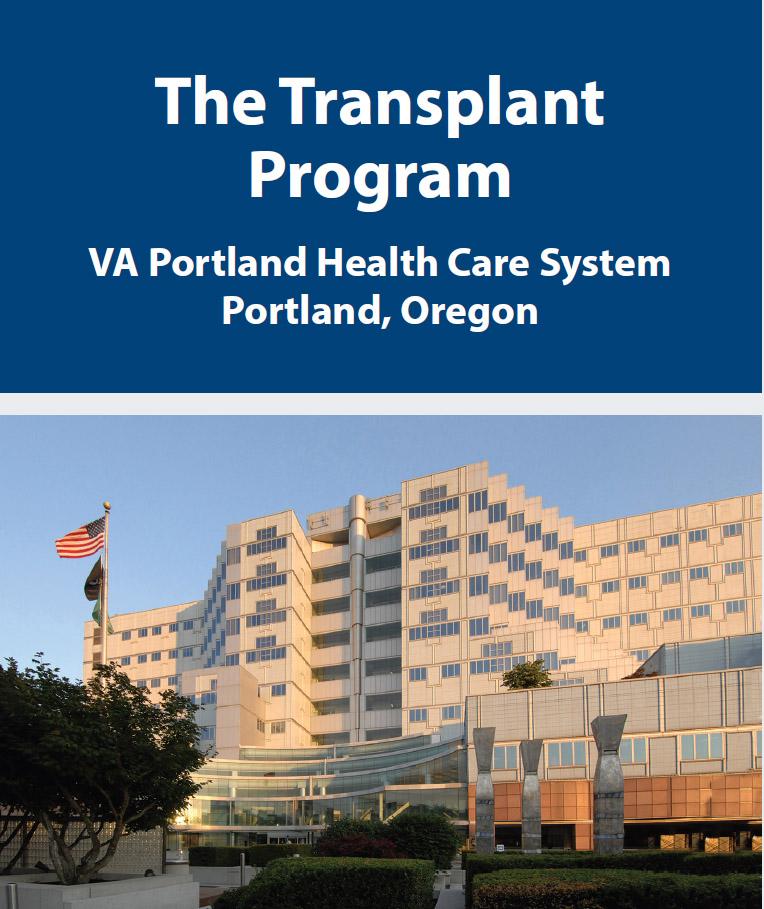 Cover of brochure for the transplant services provided by the VA medical center in Portland, Oregon.