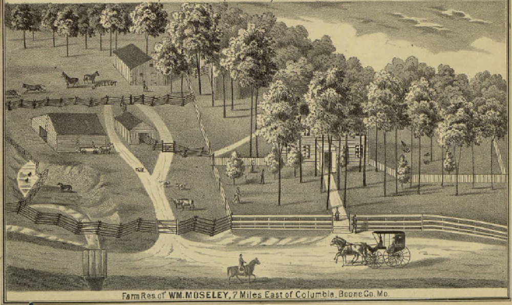 Illustration of William Moseley farm outside of Columbia, Missouri, 1875