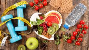 images that describe healthy living, like foods, weights, movement practices, etc.