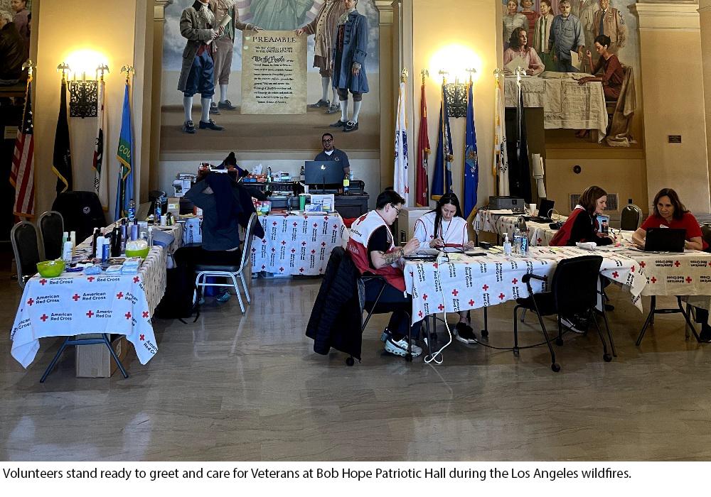 Volunteers stand ready to greet and care for Veterans at Bob Hope Patriotic Hall during the Los Angeles wildfires.