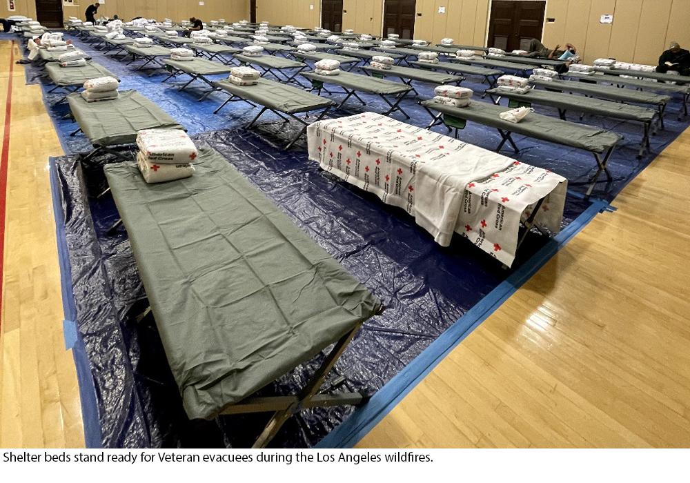 Shelter beds stand ready for Veteran evacuees during the Los Angeles wildfires.