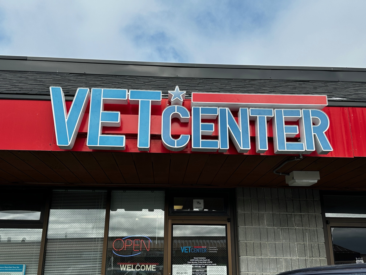 Entrance to the Kenai Vet Center Outstation with a Vet Center sign above the doorway