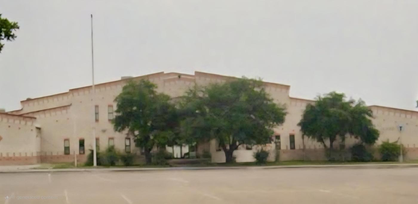 Front view of Texas Army National Guard Armory building.