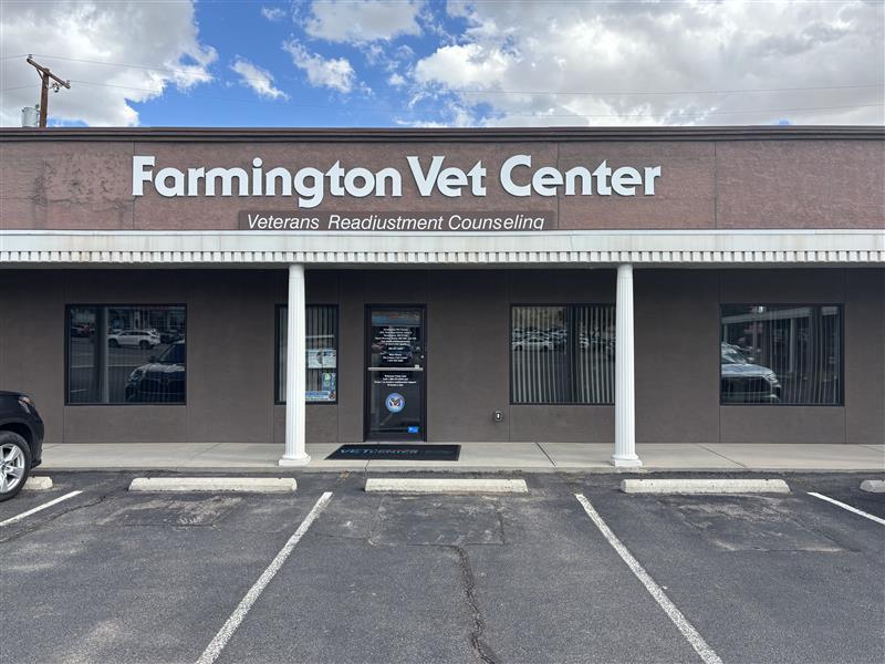 Front view of Vet Center entrance and parking lot
