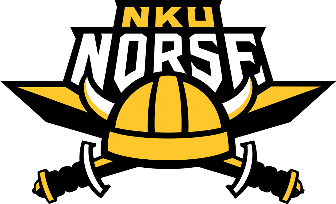NKU Norse logo with yellow lightning, helmet, and horns on black background.