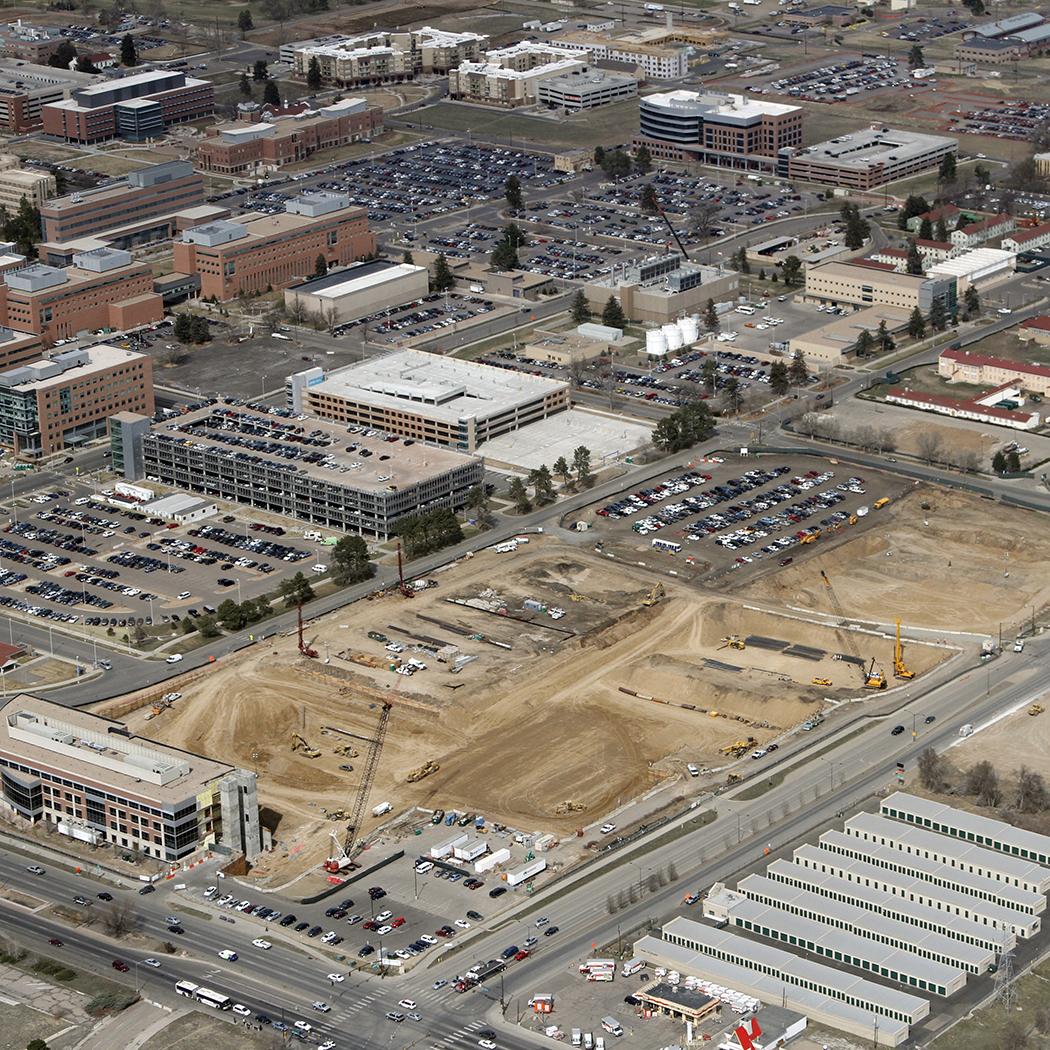 Aerial view of of Rocky Mountain Regional VA Medical Center construction site.