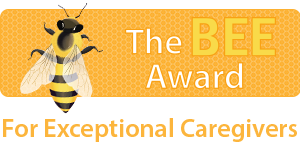Bee logo with "The BEE Award for Exceptional Caregivers" text.