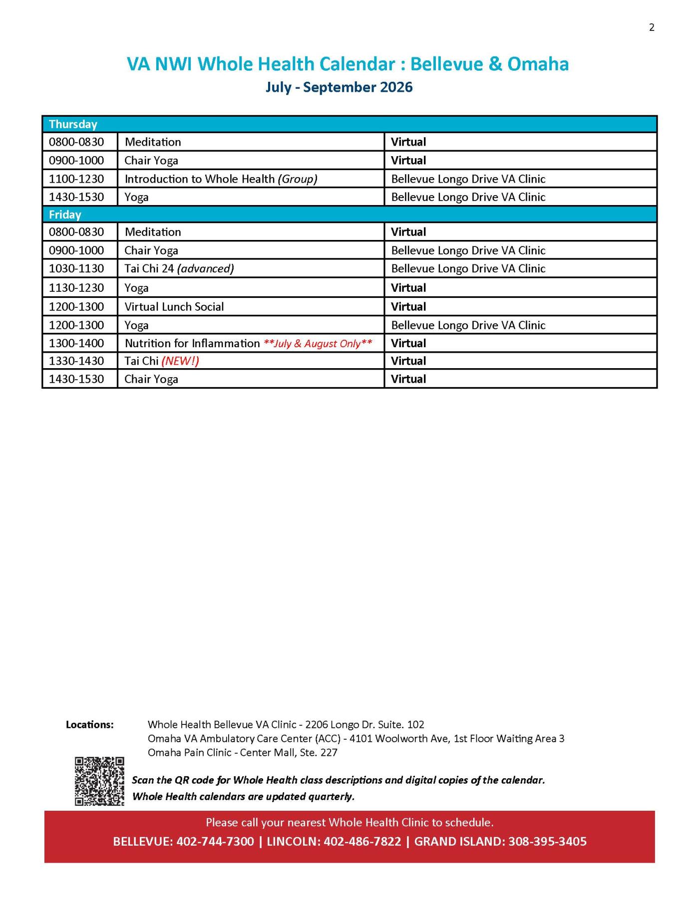 Whole Health Calendar for Bellevue and Omaha page 2